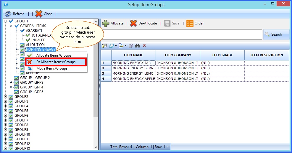 fmcg setup item groups de allocate